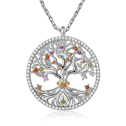Tree of Life Necklace 925 Sterling Silver inlaid with Stones Mother's Day Gift_1
