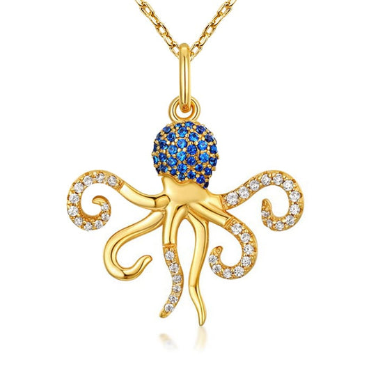 Octopus Necklace Inlaid with Shiny Spinels Gold Plated Sterling Silver_1
