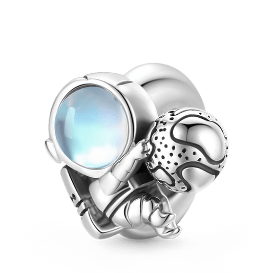 Astronaut in Outspace Stopper for Charm Bracelets 925 Sterling Silver with Moonstone_1
