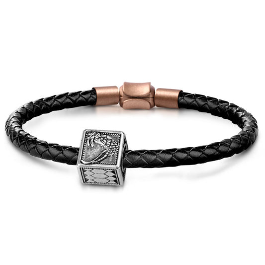Snake Square Men's Vintage Bead S925 Sterling Silver with Gift Copper Black Leather Men's Bracelet Jewelry for Men_1