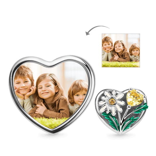 Daisy Flower Personalized Photo Charm Bead 925 Sterling Silver_1