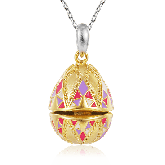 Openable Bunny Easter Egg Necklace 925 Sterling Silver 18K Gold Plated_1