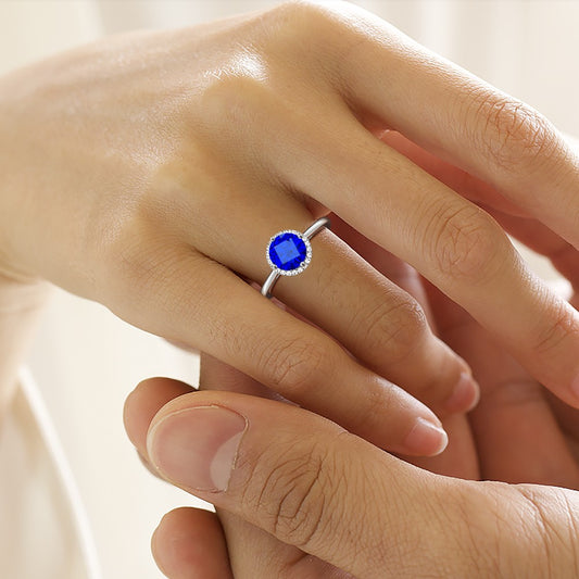 Sparkling Royal Blue Round-Cut Ring 925 Sterling Silver_5
