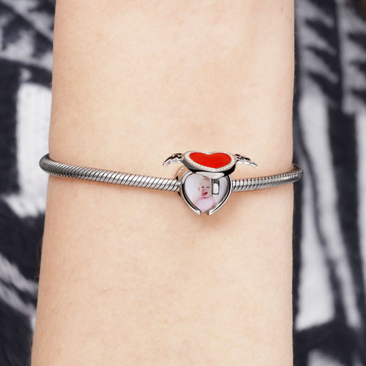 Gnoce "You are my Angel" 925 Sterling Silver Red Enamel Heart with Wings Personalized Jewelry Photo Locket Charm For Bracelet For Necklace_3