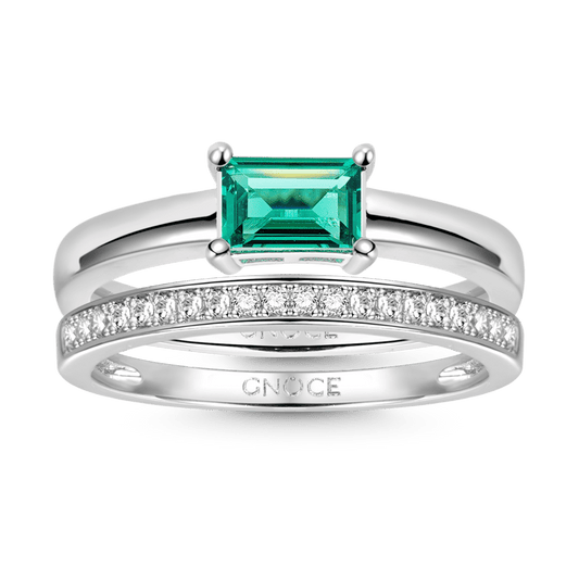 Green Rectangle-cut Shimmering Stackable Ring Set 925 Sterling Silver_1