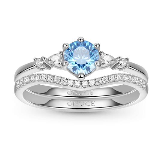 Wishbone Stacking Blue Round-cut Ring Set 925 Sterling Silver_1