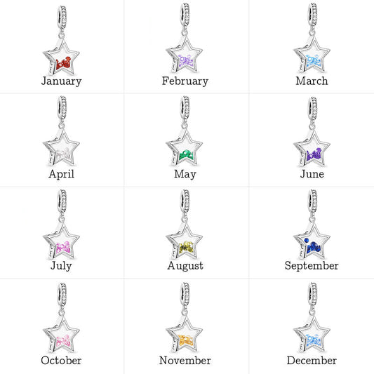 Star-shaped Birthstone Pendant Dangle Charm 925 Sterling Silver_4