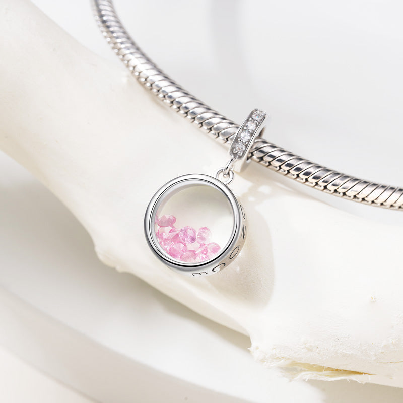 Round-shaped Birthstone Pendant Dangle Charm 925 Sterling Silver_2