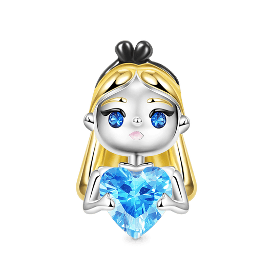 Lovely Alice Embraces Heart Gemstone Charm Bead 925 Sterling Silver 18K Gold Plated_1
