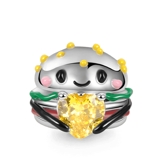 Hamburger Embraces Heart Gemstone Charm Bead 925 Sterling Silver with Colorful Enamels_1