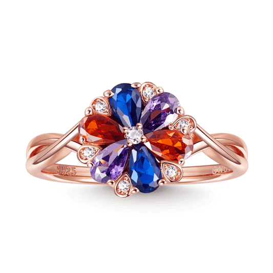 Color Flower Gems Ring 925 Sterling Silver 18K Rose Gold Plated_1