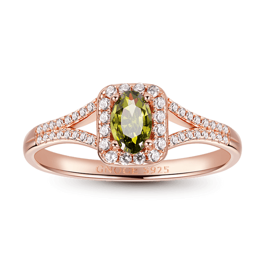 Olive Green Oval-Cut Ring 925 Sterling Silver 18k Rose Gold Plated_1