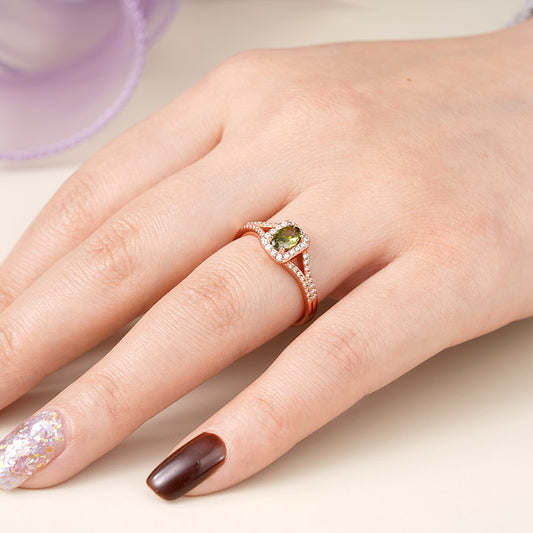 Olive Green Oval-Cut Ring 925 Sterling Silver 18k Rose Gold Plated_6