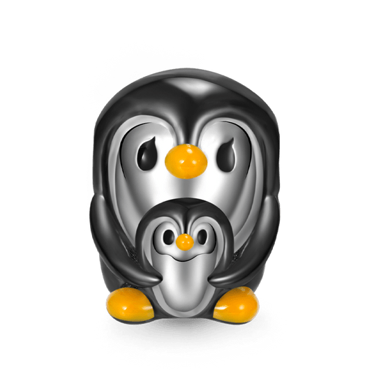 Embrace Love Penguin & Baby Charm Bead 925 Sterling Silver Black Plated_1