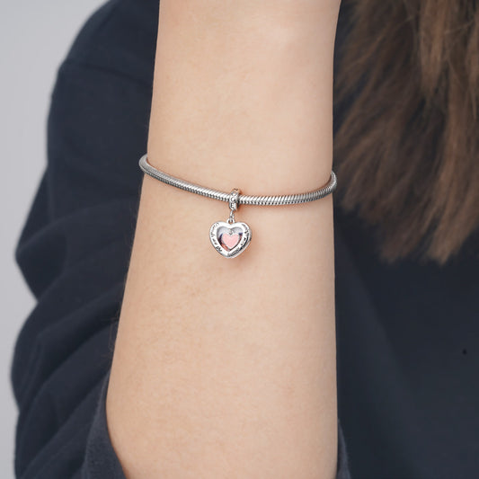 "Friends are the family you choose" Heart Personalized Photo Pendant Dangle Charm 925 Sterling Silver with Pink Enamel_3