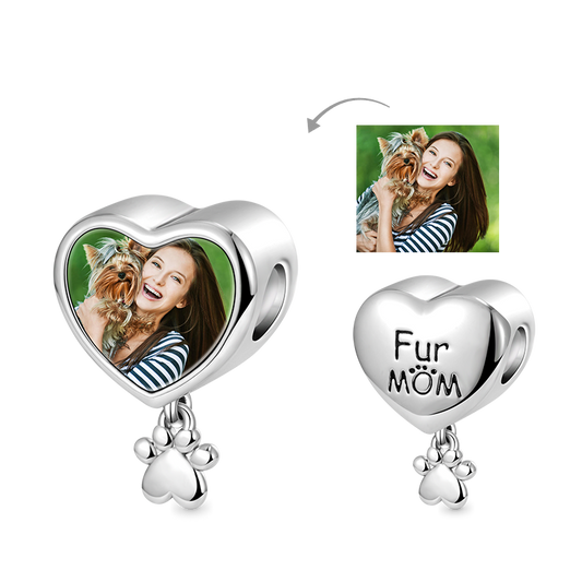 Mom Heart Personalized Photo Charm Bead 925 Sterling Silver_1