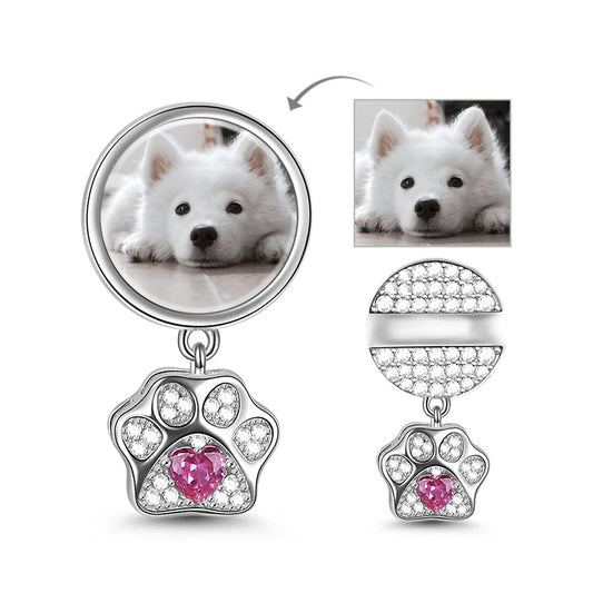 Gnoce "My Pet, My Family" Cat Dog Engravable Photo Charm Pet Paw Pendant With Cz_1