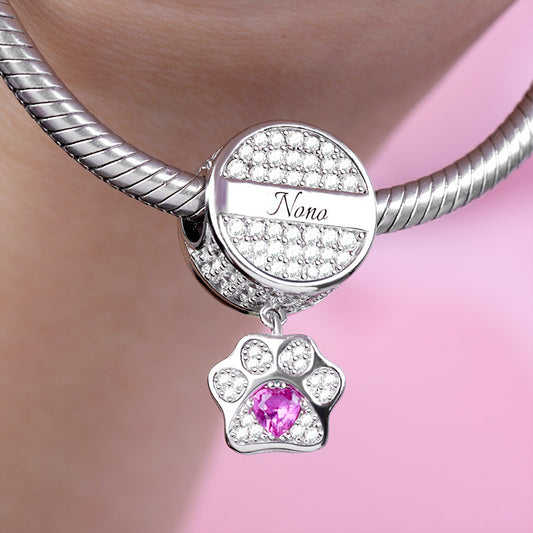 Gnoce "My Pet, My Family" Cat Dog Engravable Photo Charm Pet Paw Pendant With Cz_3