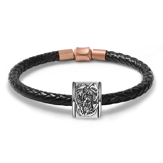 David & Gloria Giant Men's Vintage Bead S925 Sterling Silver with Gift Copper Black Leather Men's Bracelet Jewelry for Men_1