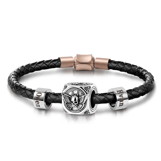 Skull Butterfly Charm Vintage Bead & Customized Classic Beads S925 Sterling Silver with Gift Copper Black Leather Men's Bracelet Jewelry for Men_1