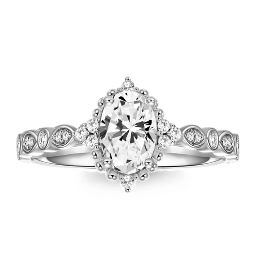 Vintage Oval Engagement Ring 925 Sterling Silver Inlaid with Clear Gemstones_1