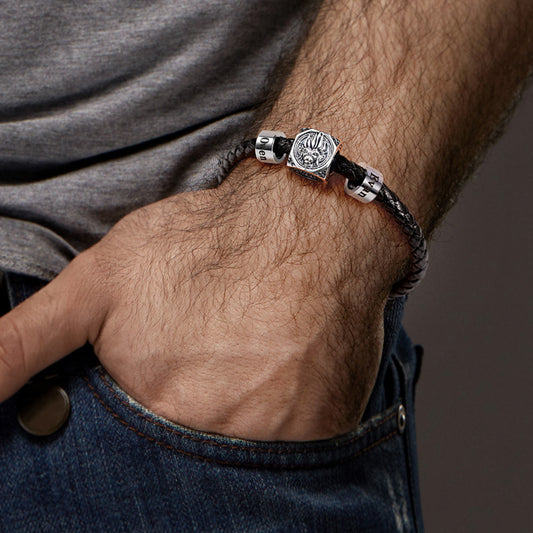 Monkey King Vintage Bead & Customized Classic Beads S925 Sterling Silver with Gift Copper Black Leather Men's Bracelet Jewelry for Men_5