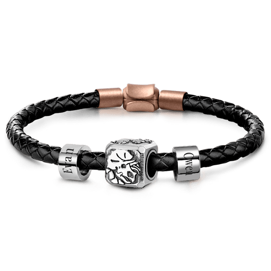 Triceratops Vintage Bead & Customized Classic Beads S925 Sterling Silver with Gift Copper Black Leather Men's Bracelet Jewelry for Men_1
