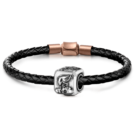Raven & Skeleton Vintage Bead S925 Sterling Silver with Gift Copper Black Leather Men's Bracelet Jewelry for Men_1