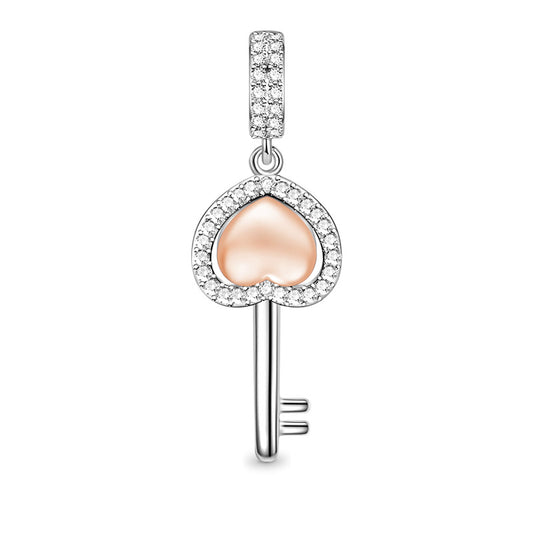 GNOCE "Let Me Open Your Heart" 925 Sterling Silver Key Pendant with 18K Rose Gold Plated Heart_1