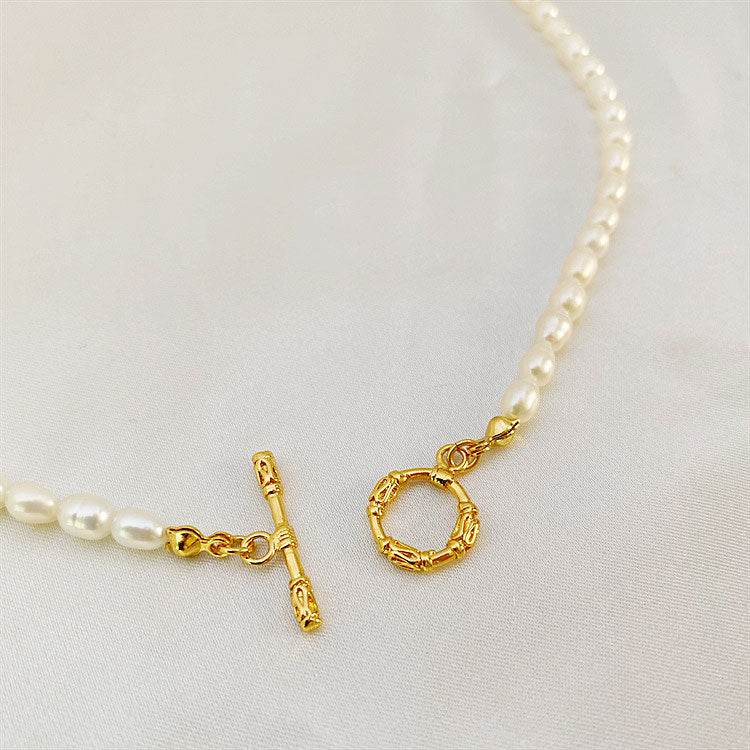 Elegant Pearl Choker Necklace Copper with 18K Gold Plated_3
