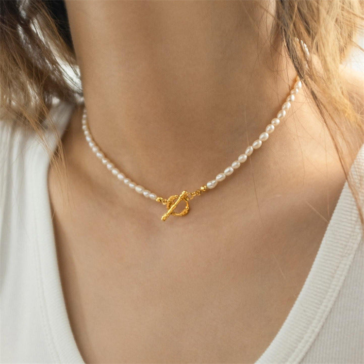 Elegant Pearl Choker Necklace Copper with 18K Gold Plated_4