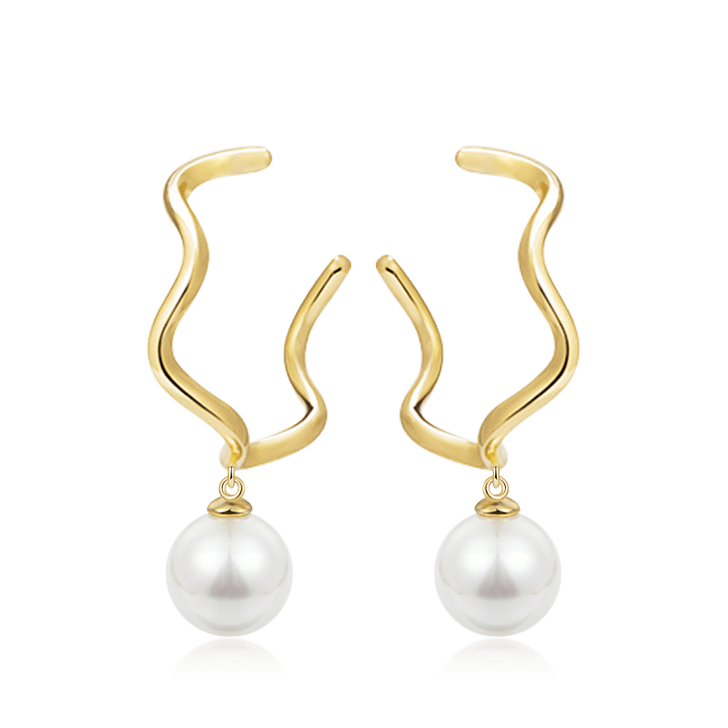 Geometric Pearl Dangle Earrings 925 Sterling Silver 18K Gold Plated_1