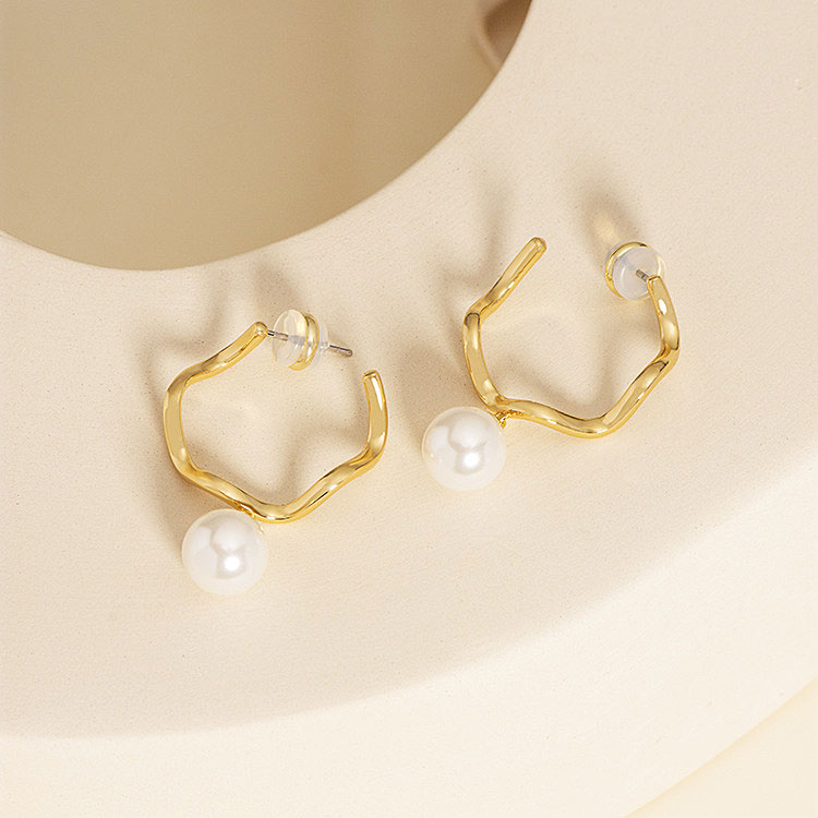 Geometric Pearl Dangle Earrings 925 Sterling Silver 18K Gold Plated_2