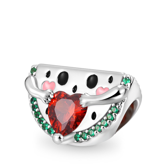 Watermelon Embraces Heart Gemstone Charm Bead 925 Sterling Silver_1