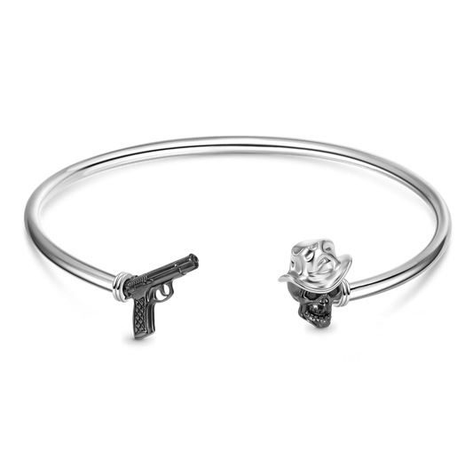 Gnoce Skull & Gun Open Removable Bangle Bracelet_1