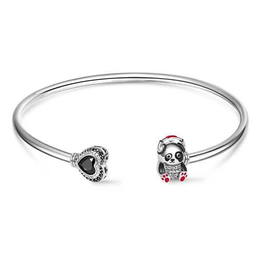 Gnoce Cute Panda & Love Heart Open Removable Bangle Bracelet_1
