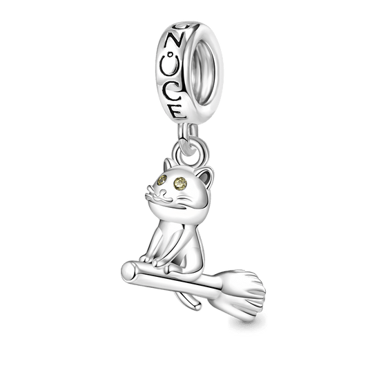 Gnoce Playful Cat Riding Broom Pendant Dangle Charm_1