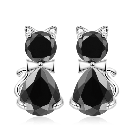 Gnoce Sparkling Black Cat Stud Earrings_1