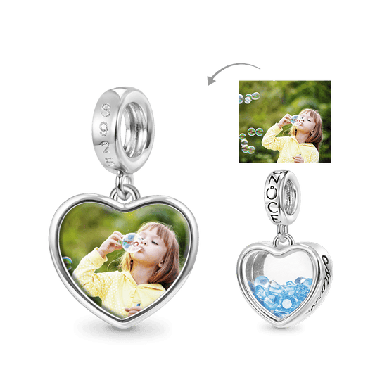 Gnoce Mar.Birthstone Heart Personalized Photo Pendant Dangle Charm_1