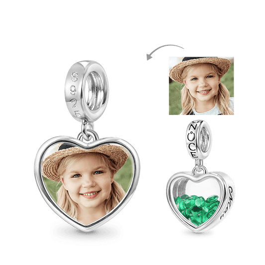 Gnoce May.Birthstone Heart Personalized Photo Pendant Dangle Charm_1