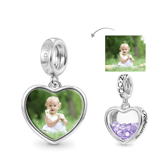 Gnoce Feb.Birthstone Heart Personalized Photo Pendant Dangle Charm_1