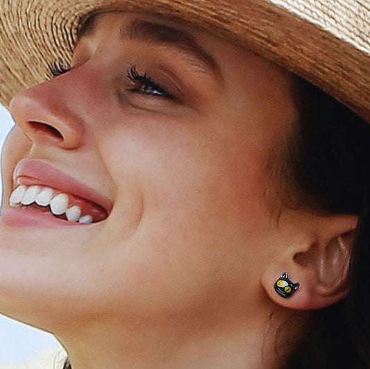 Gnoce Black Cat Stud Earrings_4