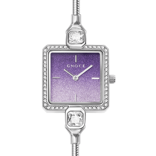 Bracelet Square Watch with Purple Glitter Dial can be Personalized with Charms_1