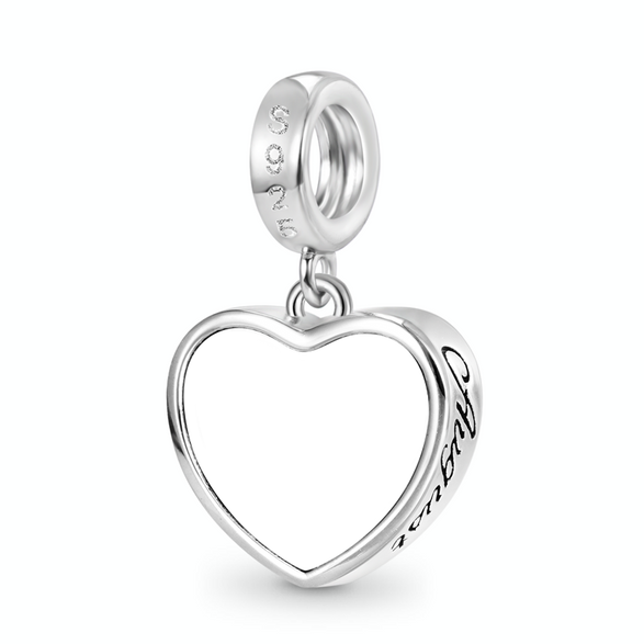 Gnoce Aug.Birthstone Heart Engravable Pendant Dangle Charm