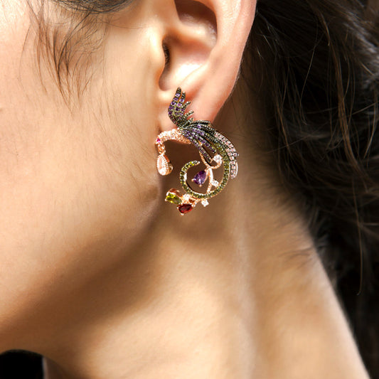 Gnoce Asymmetrical Phoenix Dangle Earrings_3