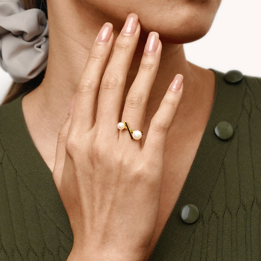 Gnoce Geometry Balance Beam Pearl Adjustable Ring_3