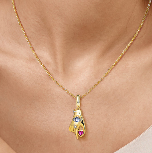 All-seeing Eye-Hand with Heart Pendant Dangle Charm 925 Sterling Silver 18K Gold Plated_5