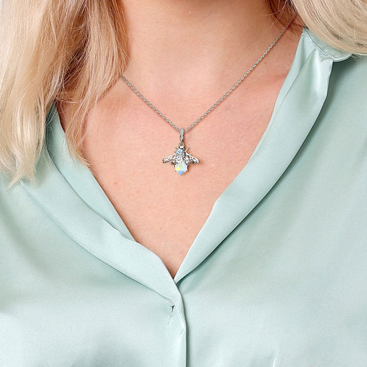 Flowers on Bee Pendant Dangle Charm 925 Sterling Silver with Shiny Artificial Crystal_6