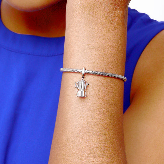 Gnoce "Always Be Energetic" Creative Sterling Silver Coffee Pot Charms Pendant for  Bracelet or Necklace_4