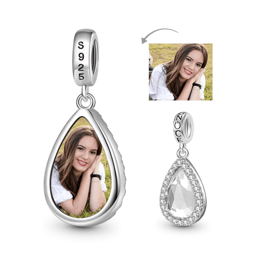 Gnoce Sparkling Pear-cut Personalized Photo Pendant Dangle Charm_1